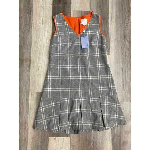 Sail to Sable NWT Gray Orange Plaid Zipper Pleated Dress, Sz 10, MP $258 - Picture 1 of 8